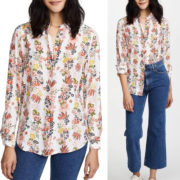 Equipment Essential Silk Shirt White Multi Floral Silk Sz XS - Picture 1 of 5